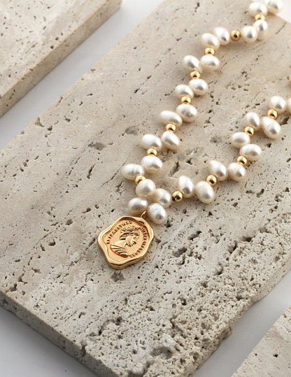 Natural Pearl Necklace with Coin Pendant