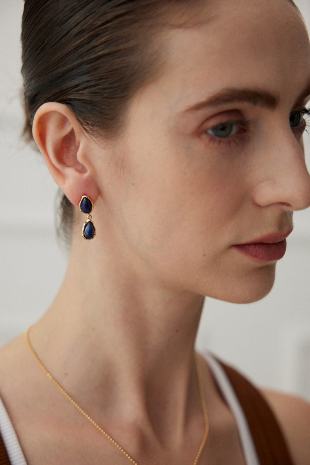 Teardrop Lapis Lazuli Earrings with Gold-Plated Sterling Silver Accents