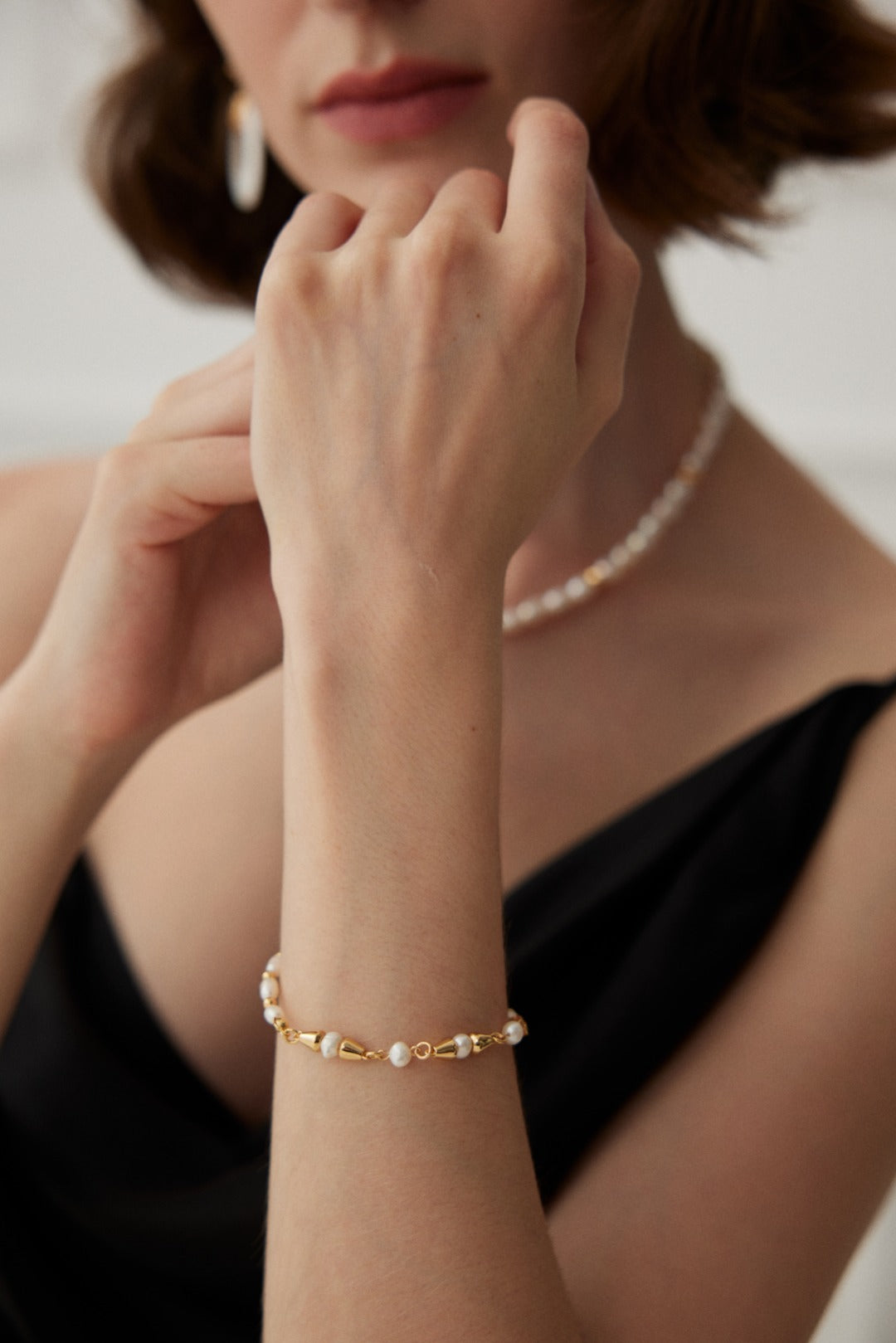 Gold-Plated Sterling Silver with Natural Pearl Bracelet