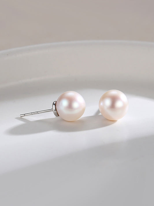 Round Pearl Stud Earrings