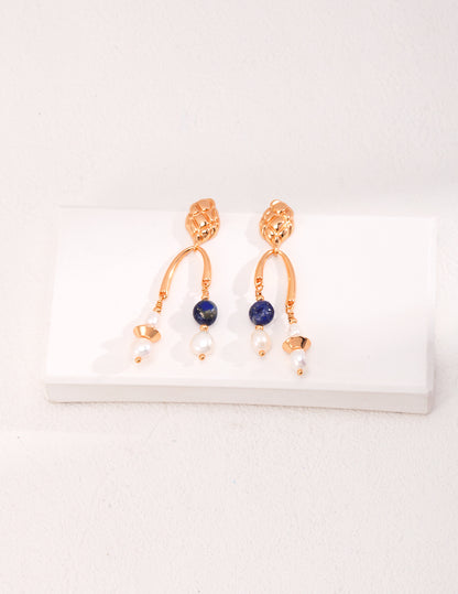 Lapis Lazuli and Natural Pearl Drop Earrings