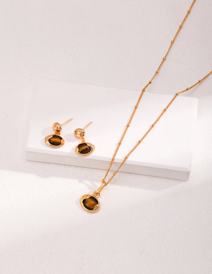 Tiger's Eye Necklaces and Drop Earrings Set