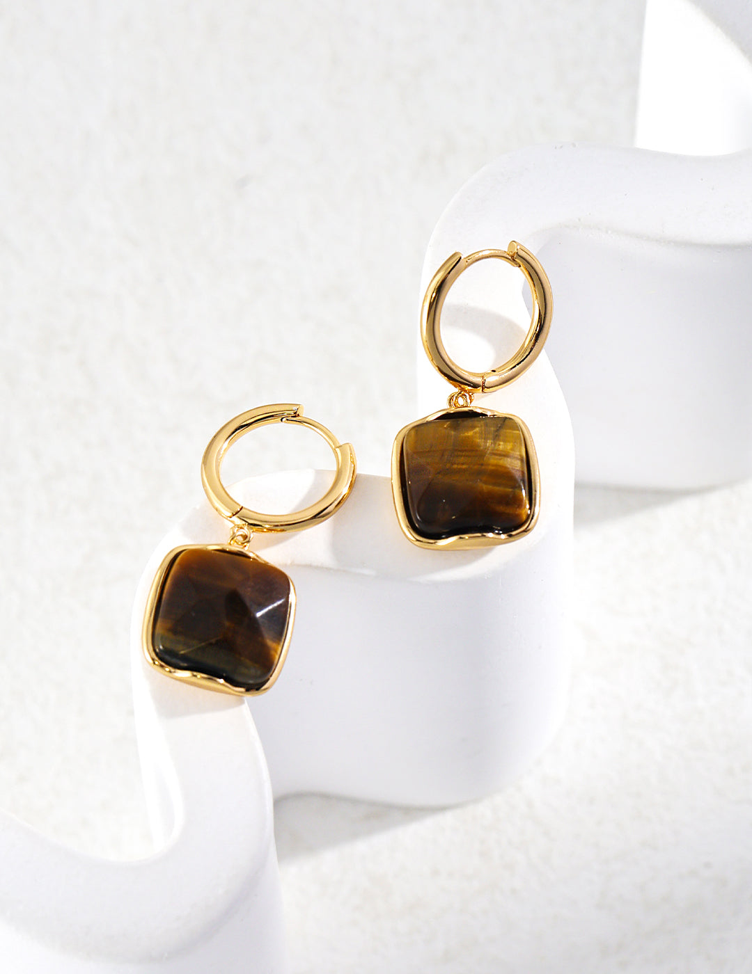 Tiger's Eye Drop with Gold-Plated Sterling Silver Huggie Earrings