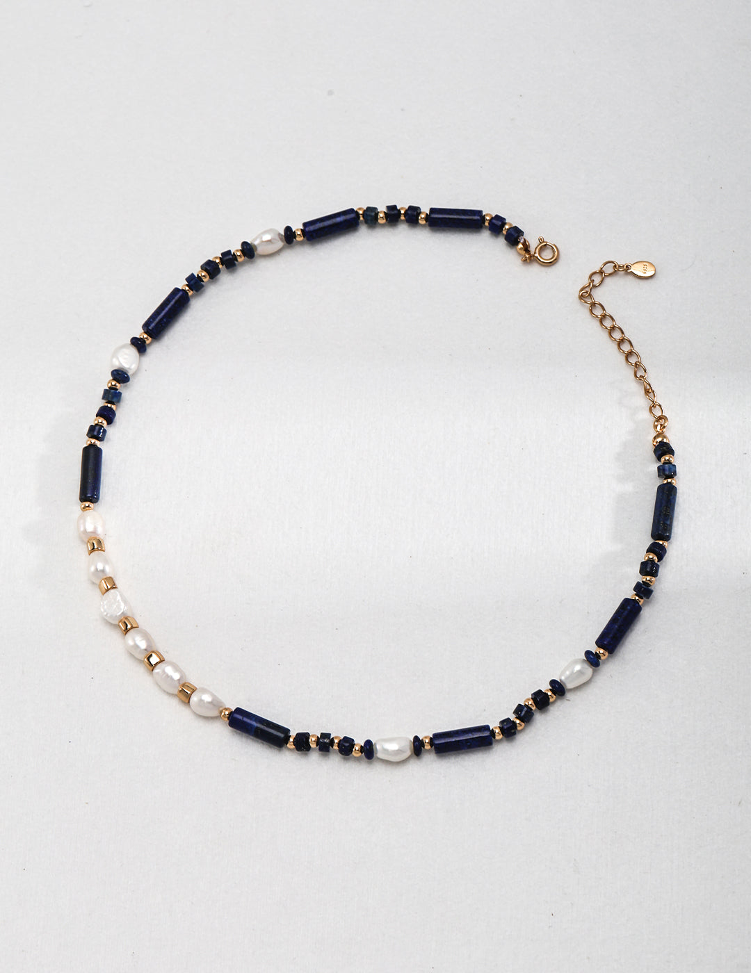 Lapis Lazuli and Natural Pearl Necklace with Gold Plated Sterling Silver