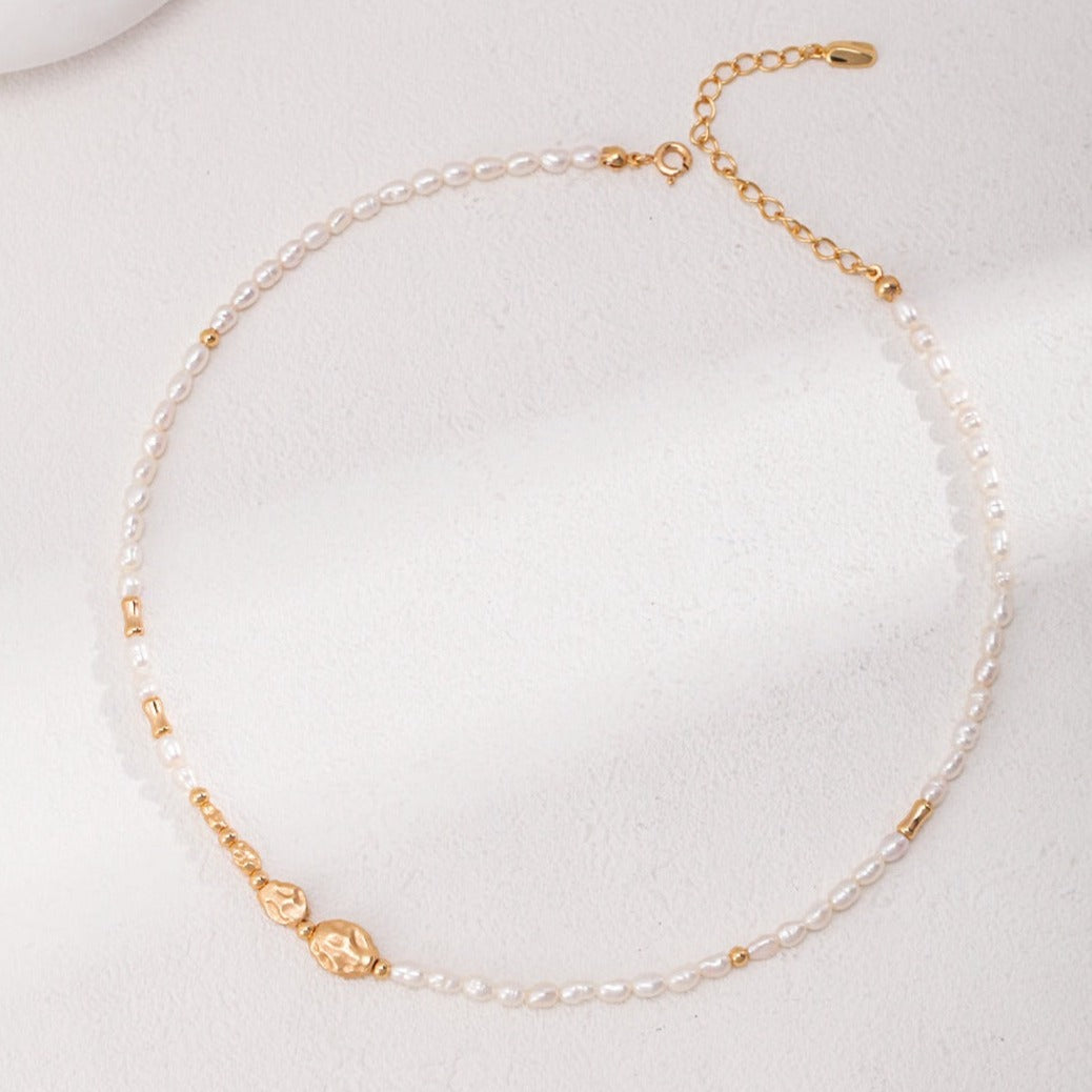 Natural Pearl Necklace with Irregular Shape Gold Plated Sterling Silver