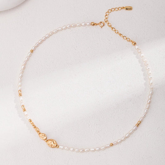 Natural Pearl Necklace with Irregular Shape Gold Plated Sterling Silver