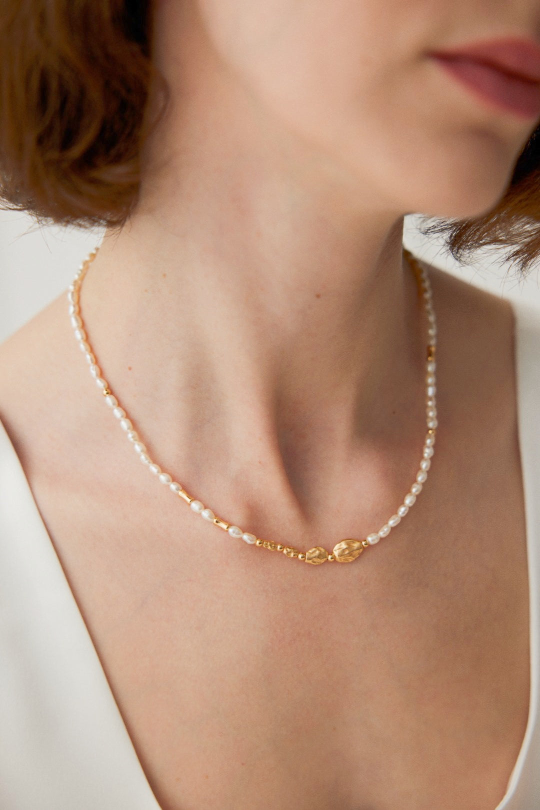 Natural Pearl Necklace with Irregular Shape Gold Plated Sterling Silver