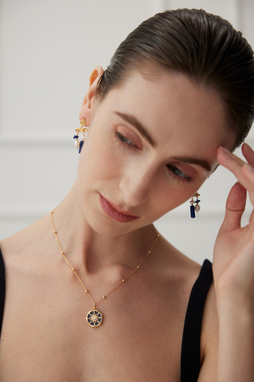 Lapis Lazuli and Natural Pearl Earrings with Gold-Plated Sterling Silver