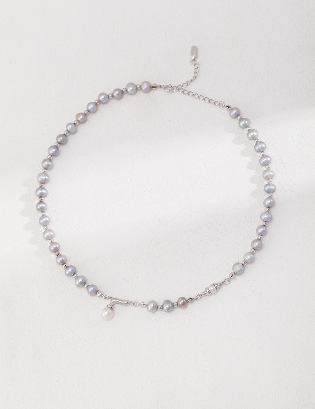 Grey Natural Pearl Sterling Silver Necklace with White Pearl Pendant