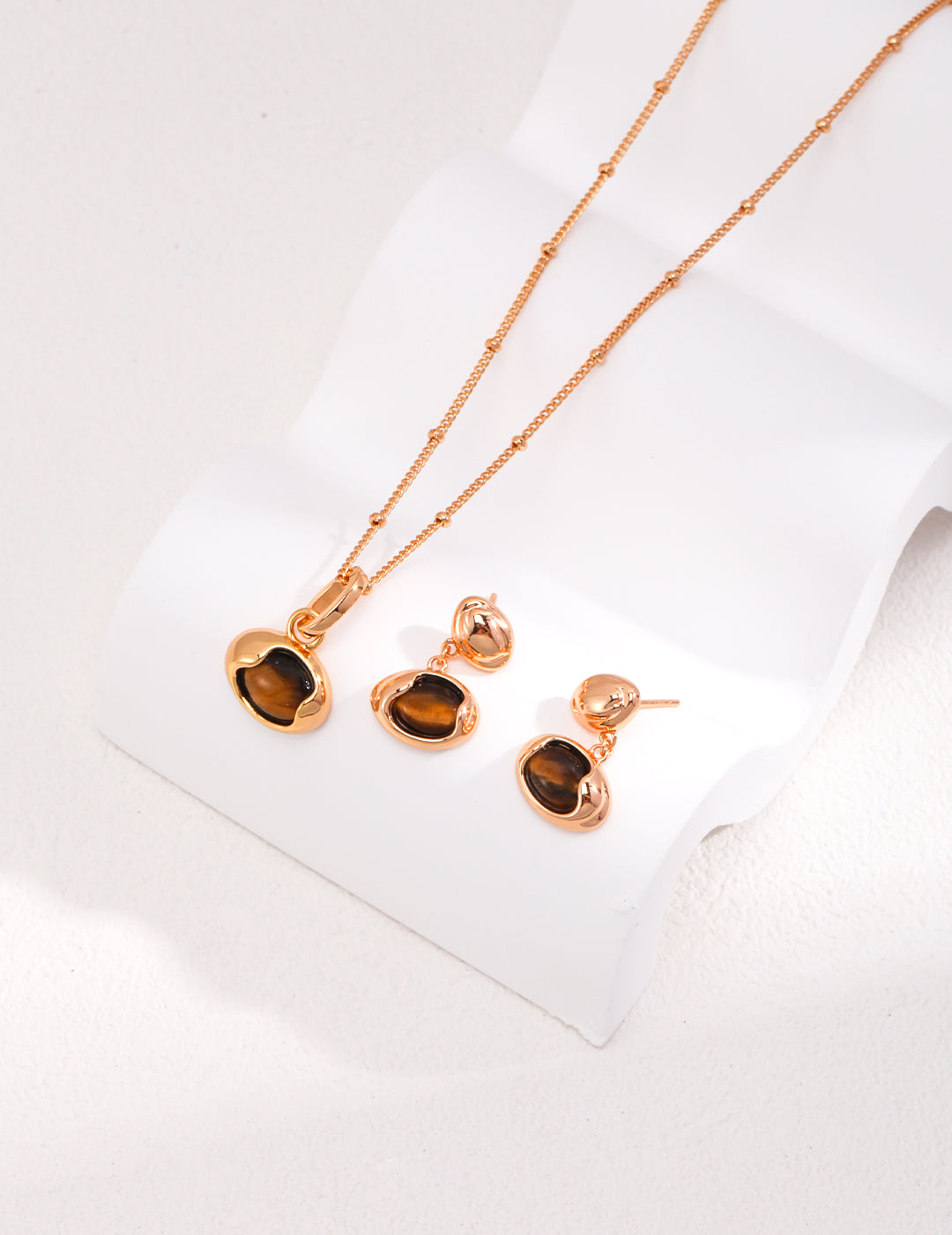 Tiger's Eye Necklaces and Drop Earrings Set