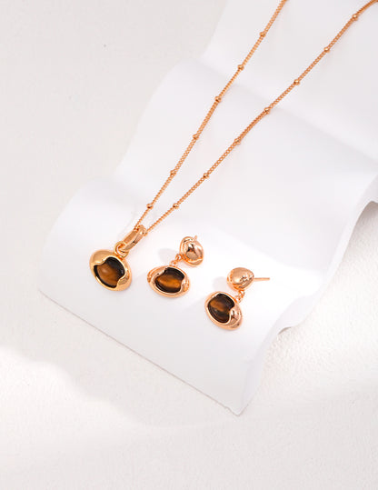 Tiger's Eye Necklaces and Drop Earrings Set