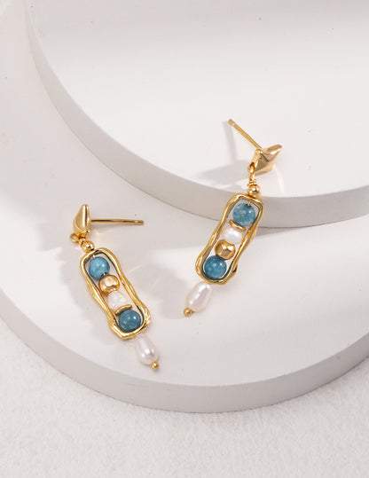 Amazonite and Pearl Earrings with Gold-Plated Sterling Silver