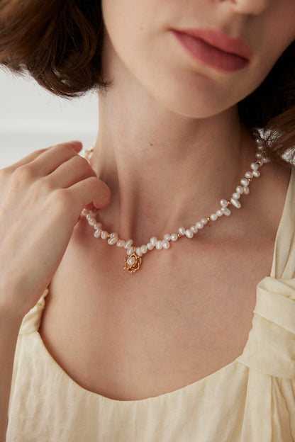 Camellia Gold-Plated Sterling Silver Pearl Necklace