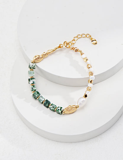 Transvaal Jade Bracelet with Natural Pearl and Gold-Plated Sterling Silver