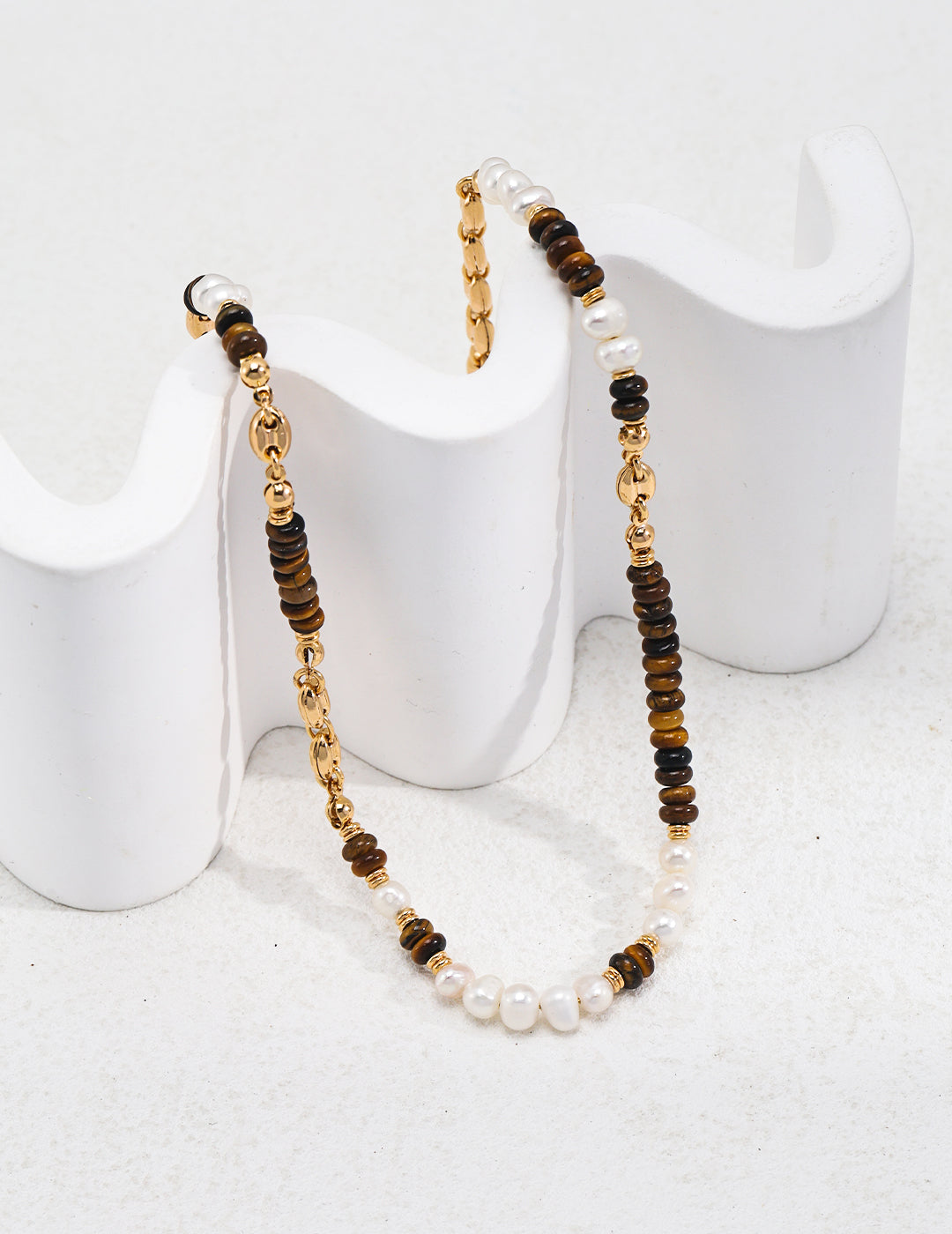 Tiger's eye with Natural Pearl Sterling Silver Necklace