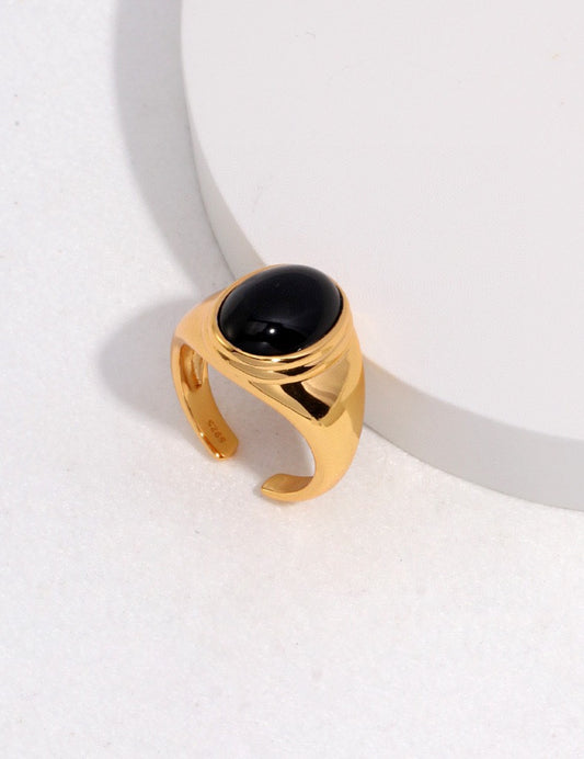 Regal Black Agate/Mother of Pearl and Sterling Silver Ring