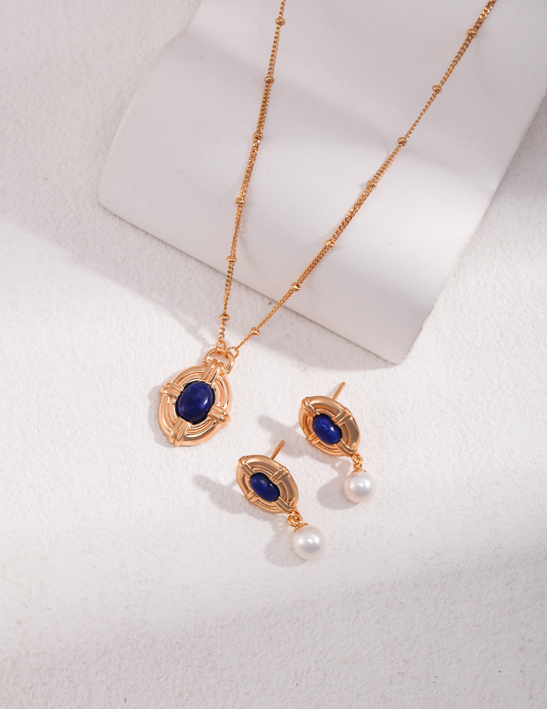 Lapis Lazuli Necklace and Pearl Drop Earrings Set