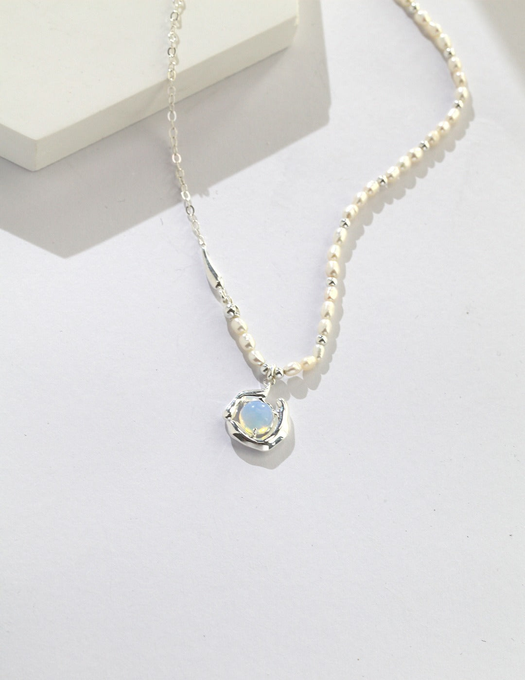 Natural Pearl Necklace with Opal Pendant