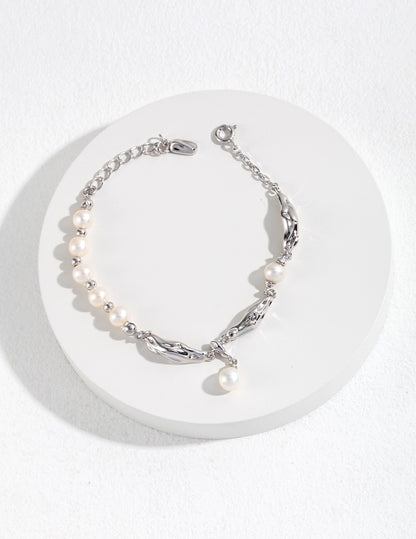 Natural Pearl Sterling Silver Bracelet in Scarf Design