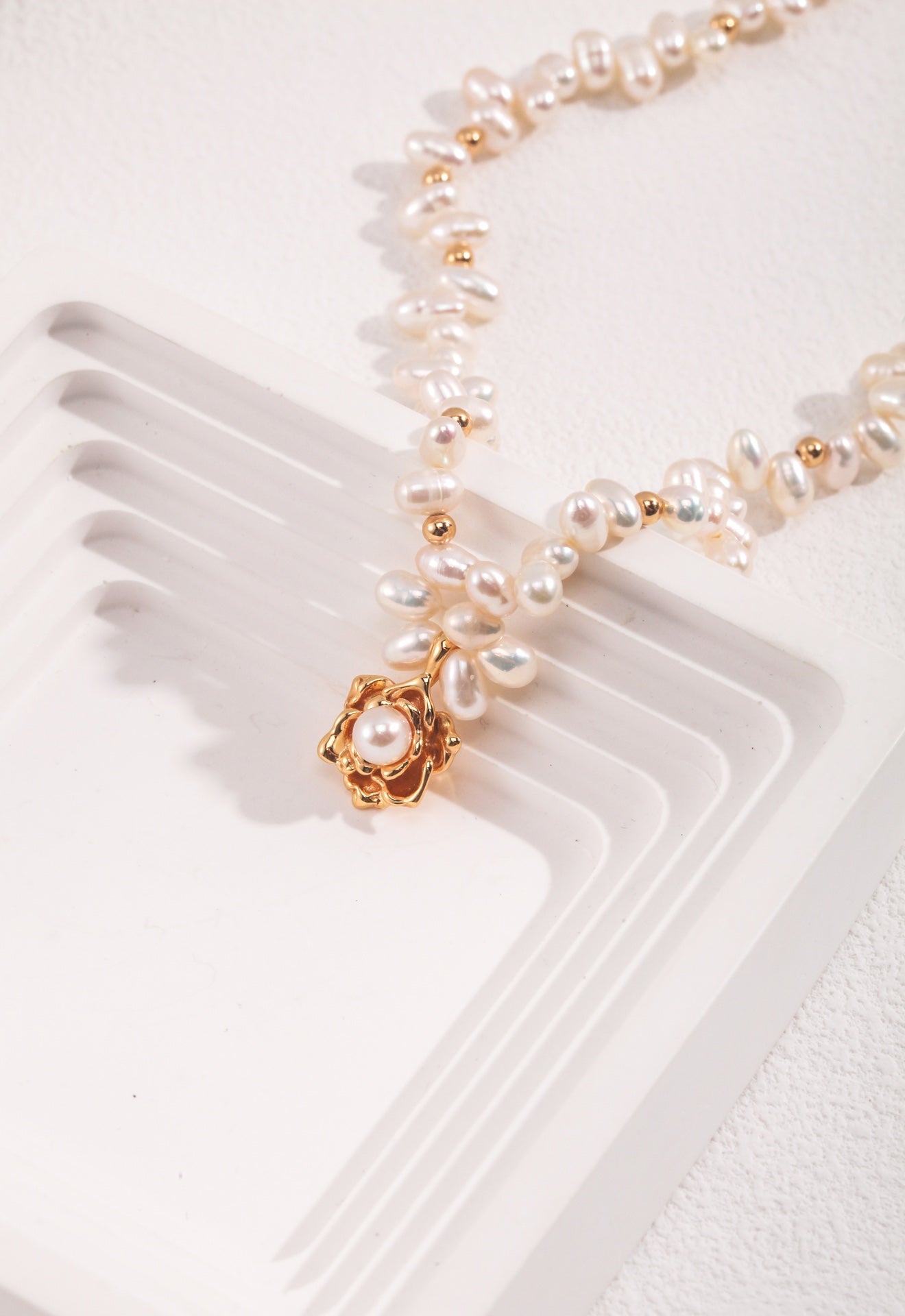 Camellia Gold-Plated Sterling Silver Pearl Necklace