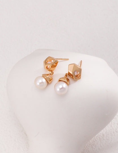 Irregular Gold-Plated Sterling Silver with Natural Pearl Drop Earrings