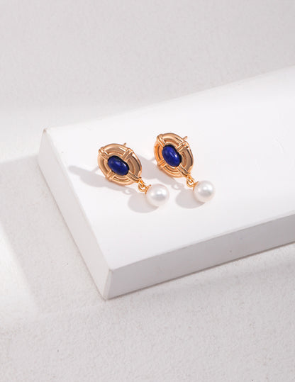 Lapis Lazuli and Pearl Drop Earrings