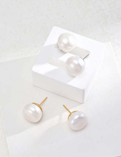 Button Pearl Stud Earrings