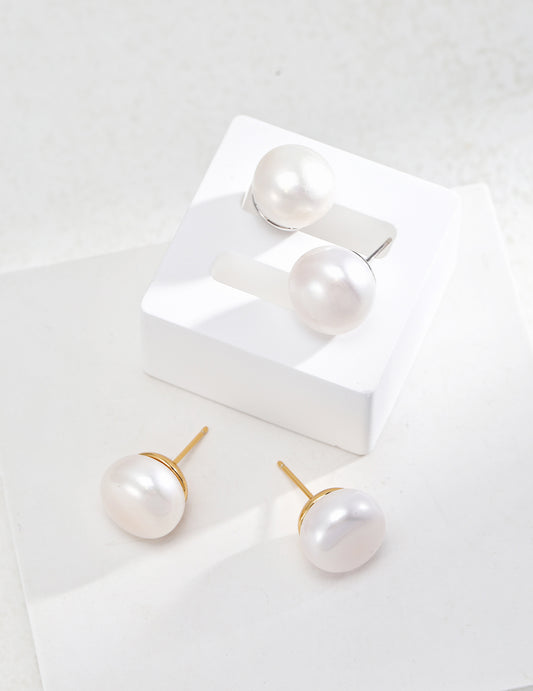 Button Pearl Stud Earrings