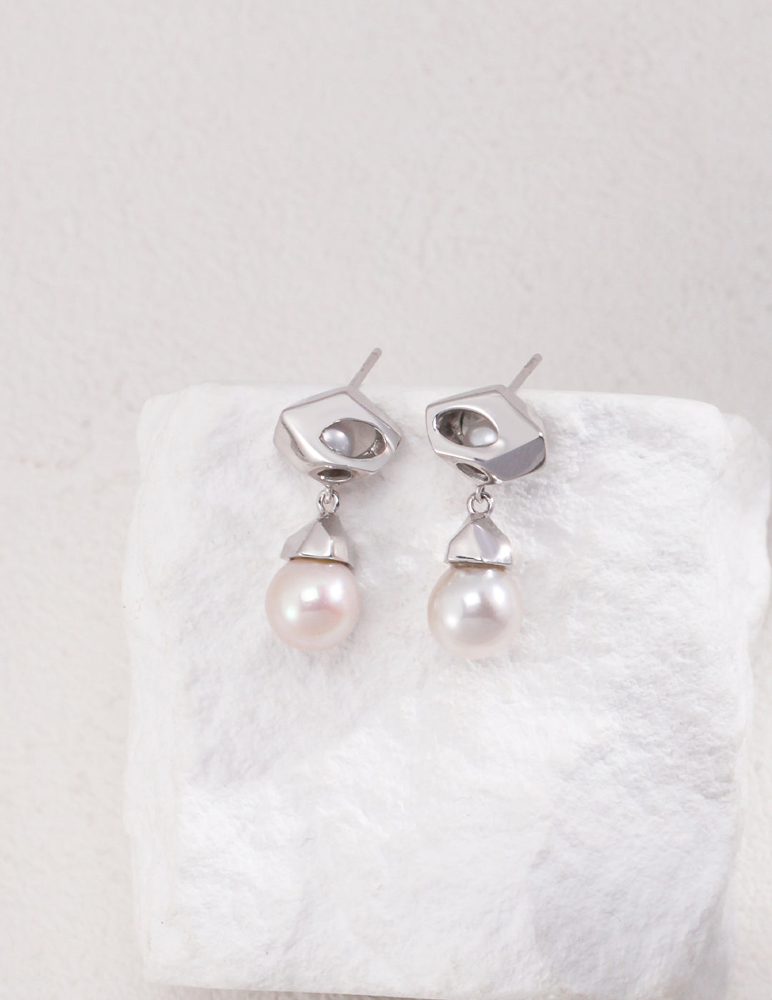 Irregular Gold-Plated Sterling Silver with Natural Pearl Drop Earrings