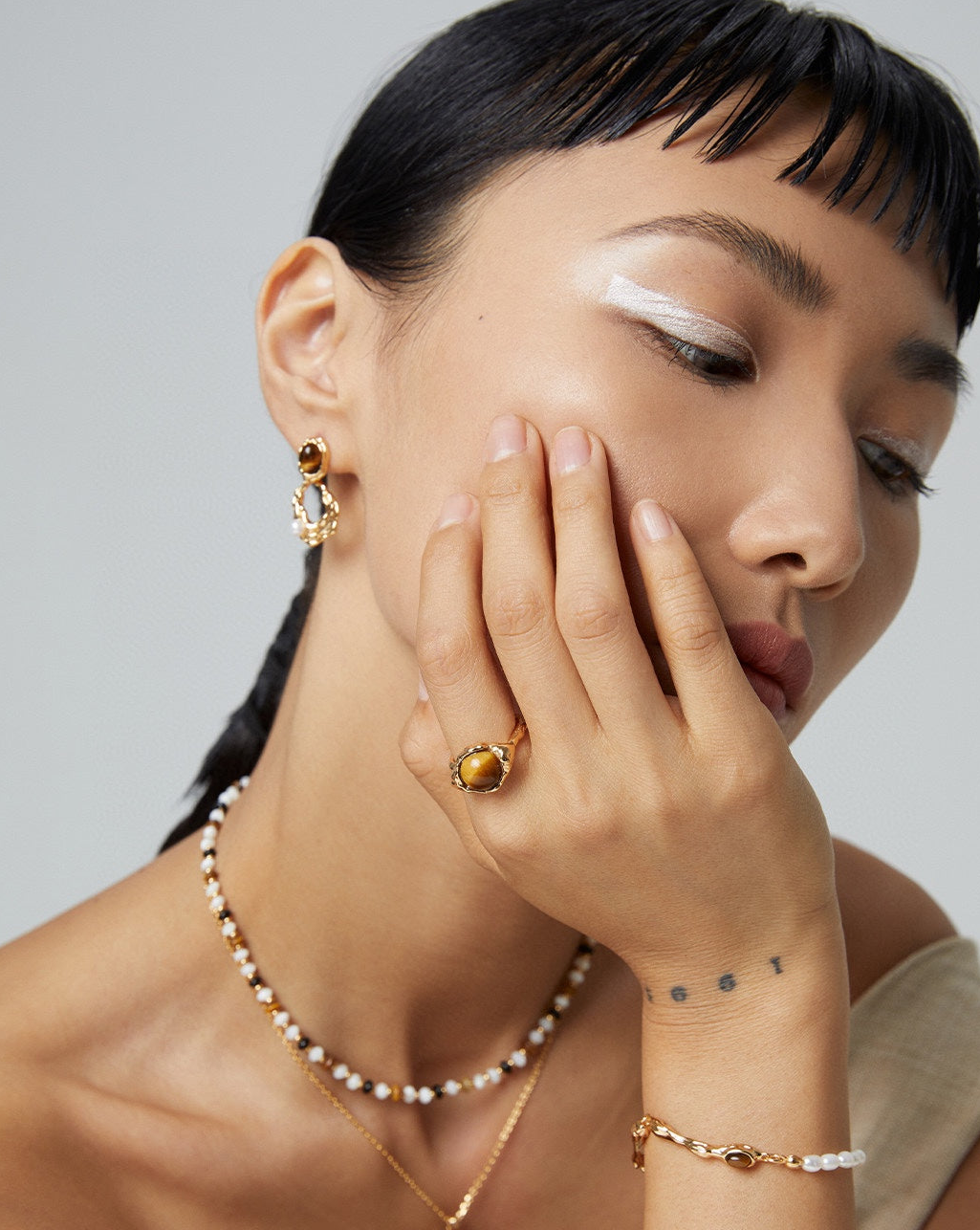 Tiger's Eye With Gold-Plated Sterling Silver Ring