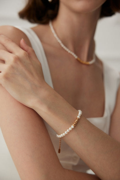 Natural Pearl and Irregular Shape Sterling Silver Bracelet