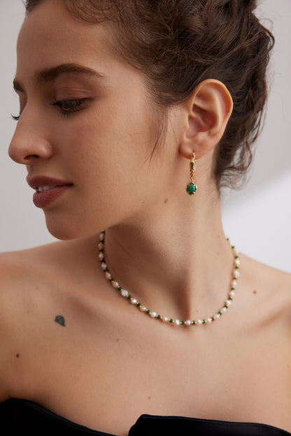 Malachite Drop Hoop Earrings