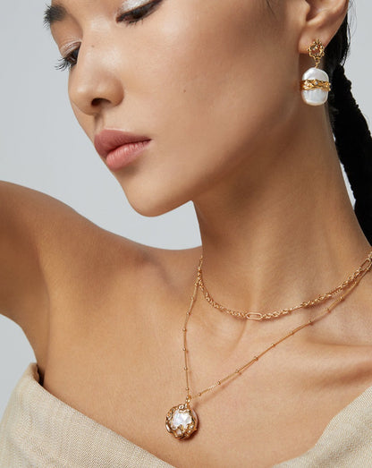 Reversible Natural Baroque Pearl Necklace with Gold-Plated Sterling Silver