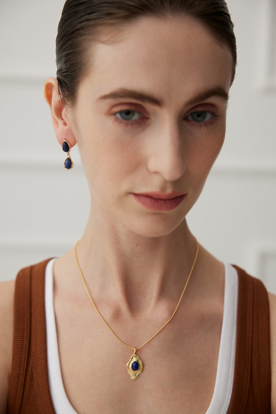 Teardrop Lapis Lazuli Earrings with Gold-Plated Sterling Silver Accents