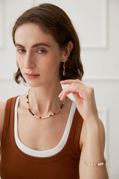 Tiger's eye with Natural Pearl Sterling Silver Necklace