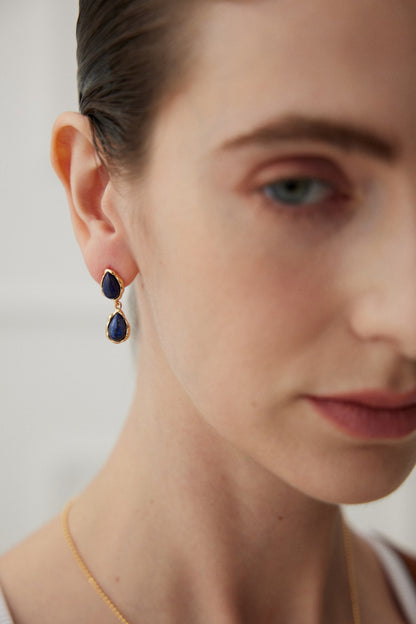 Teardrop Lapis Lazuli Earrings with Gold-Plated Sterling Silver Accents