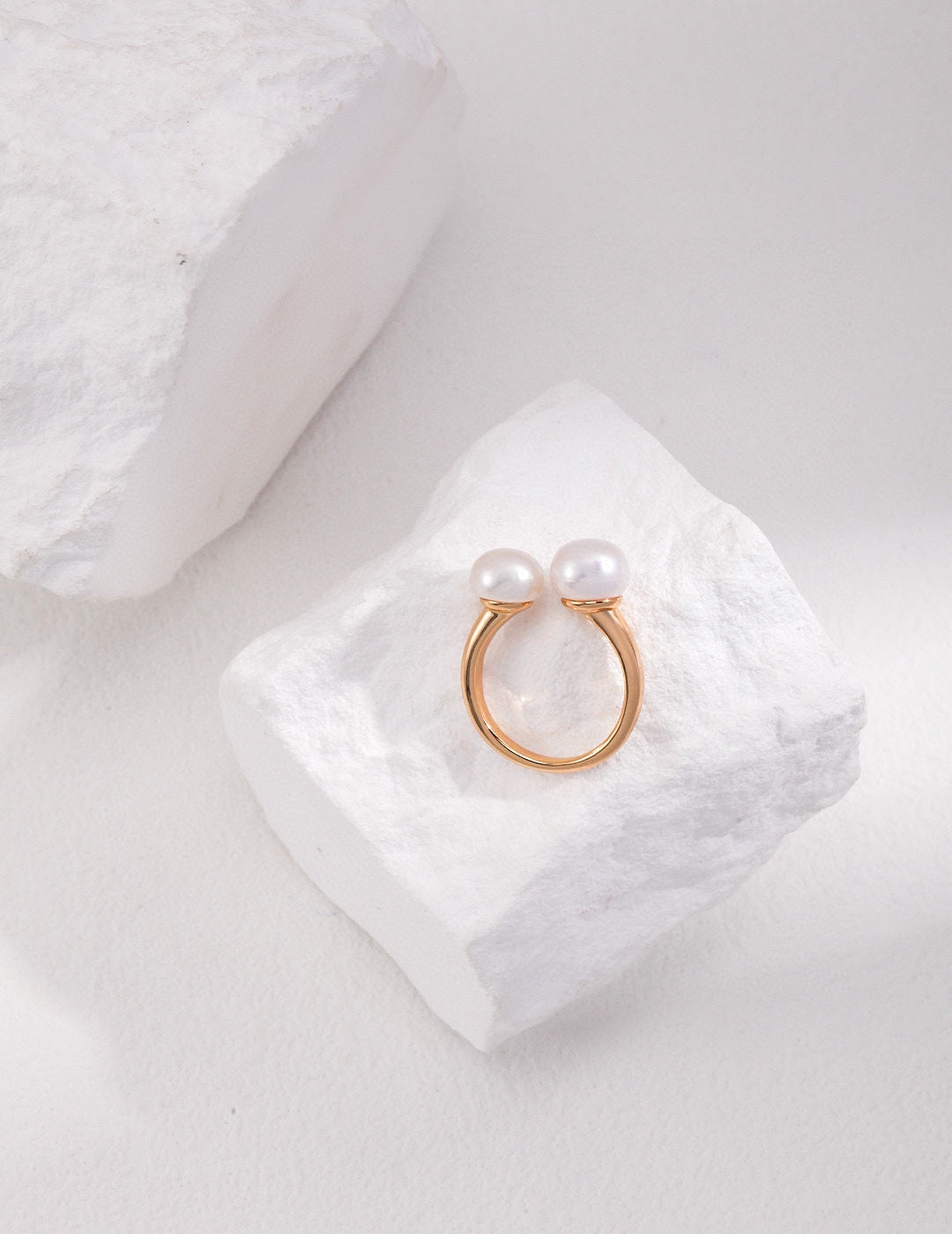 Double Pearls Open Ring