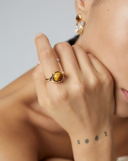 Tiger's Eye With Gold-Plated Sterling Silver Ring