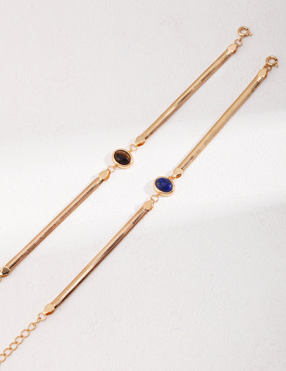 Gold-Plated Sterling Silver Bracelet with Tiger's Eye/Lapis Lazuli