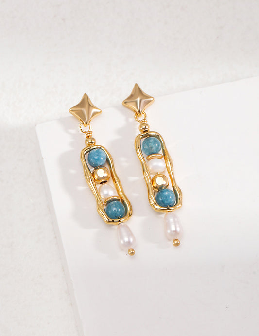 Amazonite and Pearl Earrings with Gold-Plated Sterling Silver