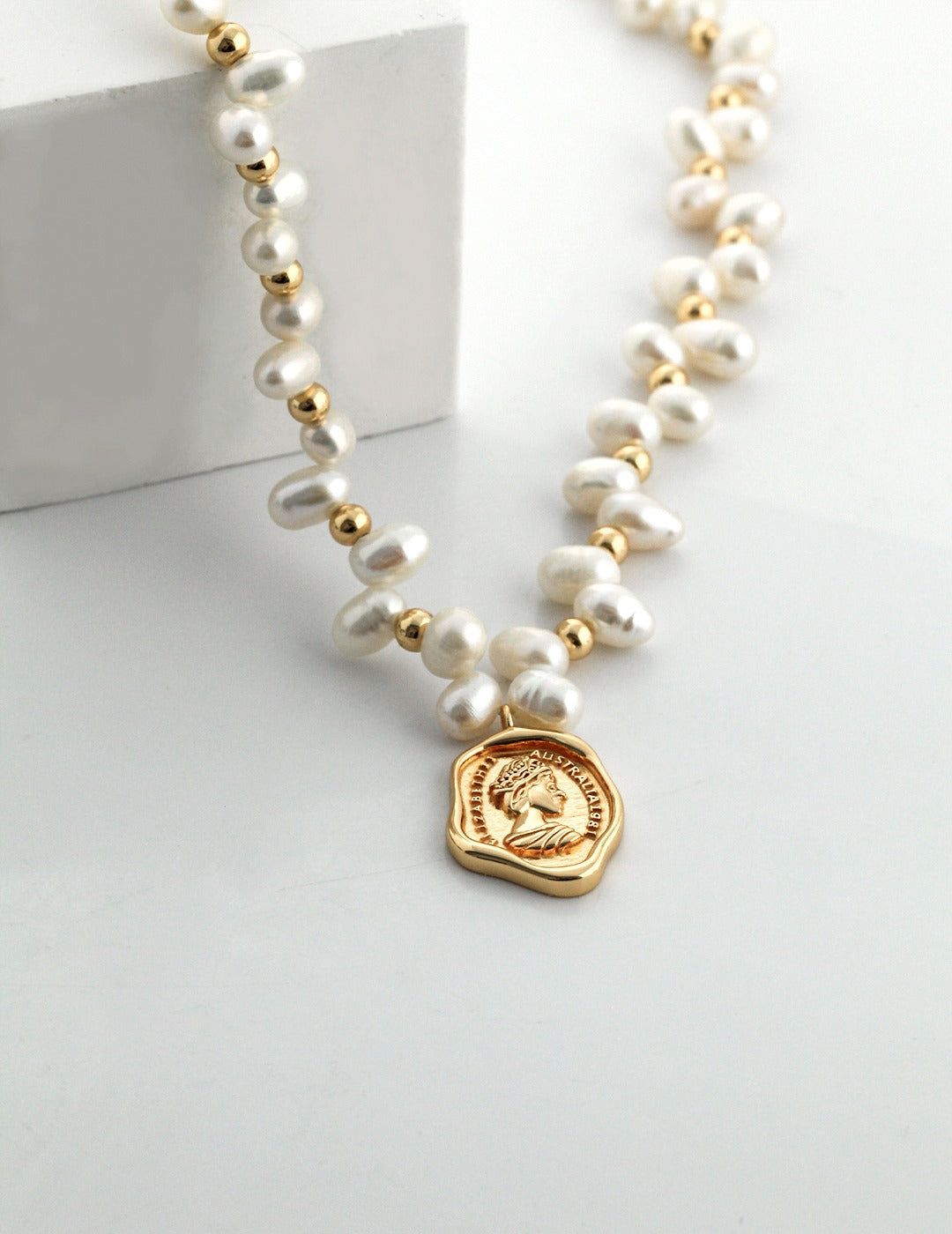 Natural Pearl Necklace with Coin Pendant