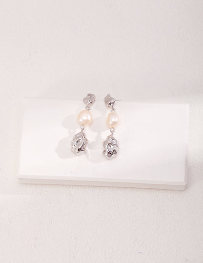 Sterling Silver Drop Earrings with Baroque Pearl