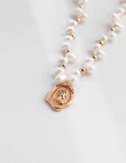 Natural Pearl Necklace with Coin Pendant