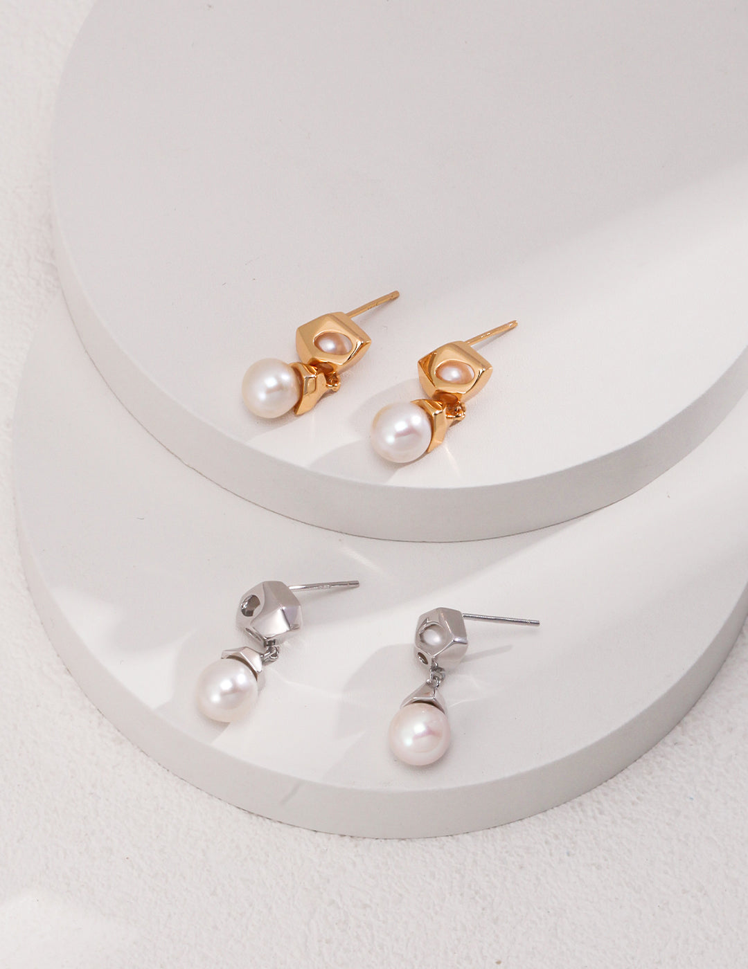 Irregular Gold-Plated Sterling Silver with Natural Pearl Drop Earrings