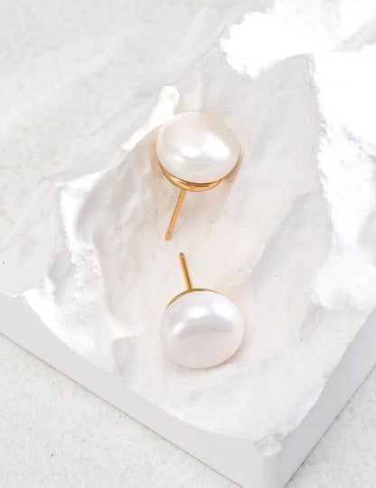 Button Pearl Stud Earrings