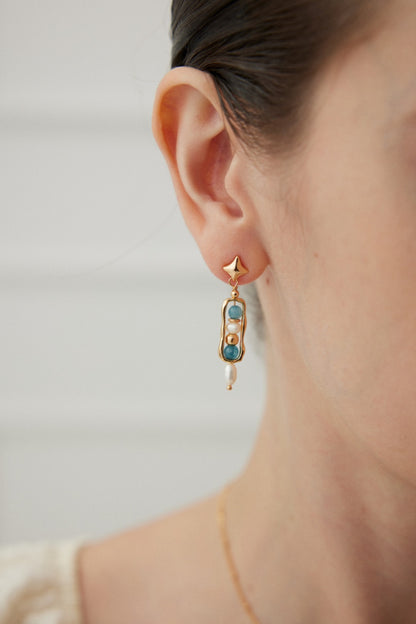 Amazonite and Pearl Earrings with Gold-Plated Sterling Silver