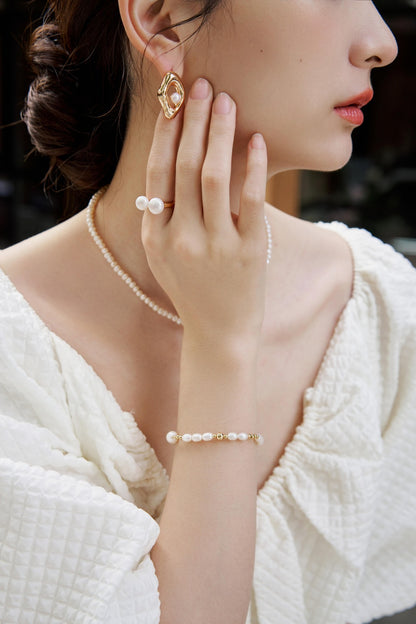 Double Pearls Open Ring