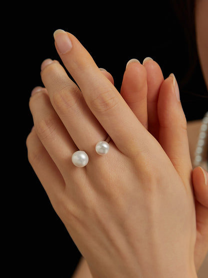 Double Pearls Open Ring