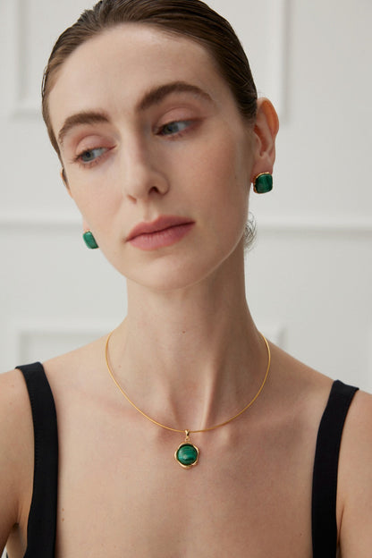 Malachite and Gold-Plated Sterling Silver Stud Earrings