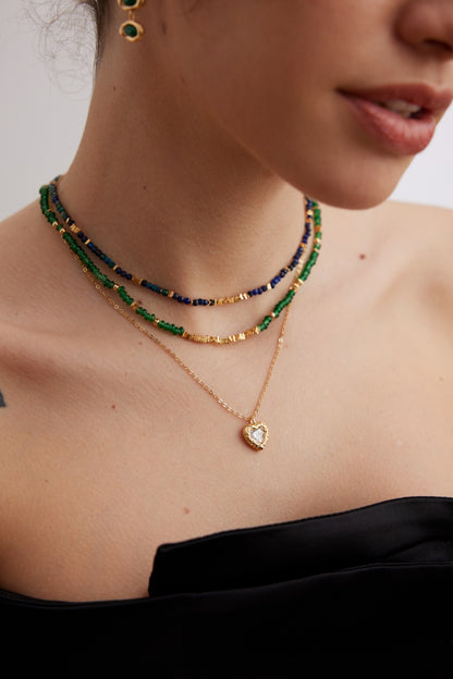 Lapis Lazuli and Chrysocolla Necklace with Gold-Plated Sterling Silver